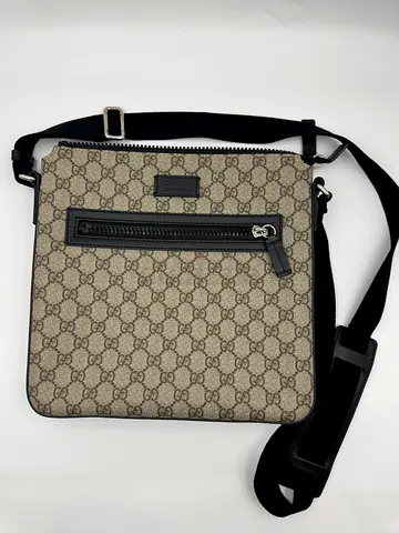 GUCCI GG supreme monogram black leather messenger bag
