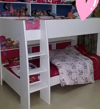 White Wooden Kids Bunk Bed + Matress (Good Condition) - Negotiable
