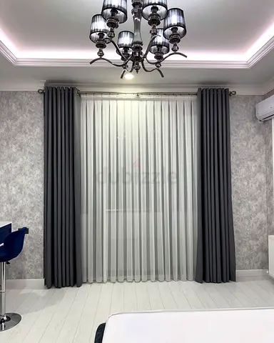 Dark Grey Blackout Curtains with Sheer White Inner Panel - Set for Living Room/Bedroom