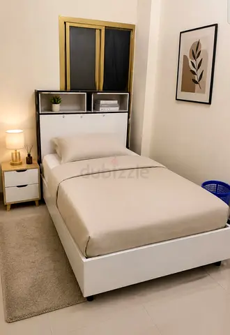 Modern twin Bed with Storage Headboard