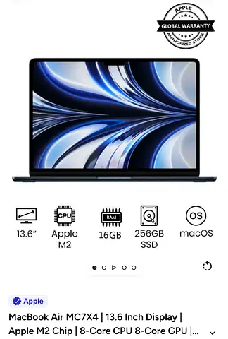 MacBook Air MC7X4 | 13.6 Inch Display | Apple M2 Chip 8-Core CPU 8-Core GPU