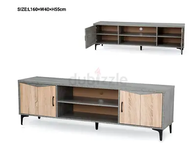 160cm Modern TV Entertainment Unit with Storage - Grey  Oak Finish