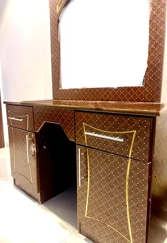Wooden Dressing Table with Mirror - Dark Brown, Good Condition