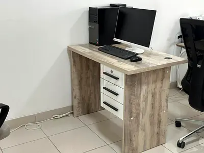 Compact Wooden Computer Desk with 3 Drawers — Light Oak Finish