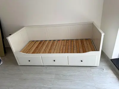 Ikea White Daybed with 3 Storage Drawers - Solid Wood Slats