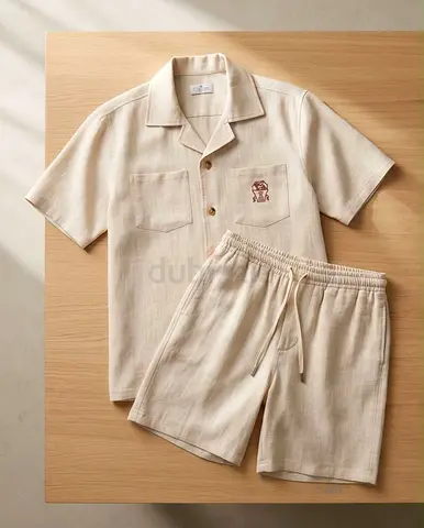 Brunello Cucinelli Beige Short-Sleeve Shirt and Drawstring Shorts Set