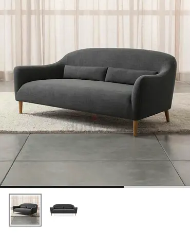 CrateBarell Sofa Compact 2-Seater Curved Grey Fabric Sofa with Wooden Legs