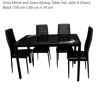 URGENT SALE- 5-piece Metal  Glass Dining Table Set with 4 High-back Chairs - Black