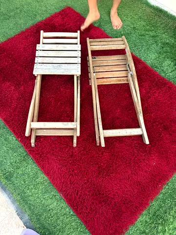 Pair of wooden folding garden chairs - used