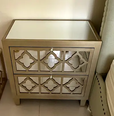 2 Mirrored 2-Drawer Nightstand / Bedside Table - Gold Finish