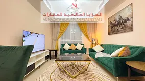 A fully furnished one-bedroom apartment with a lounge in Al Khan for monthly rent with internet