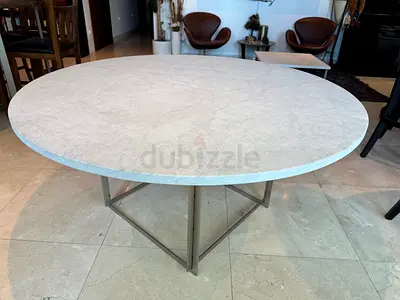 Fritz Hansen PK54 Dining Table by Poul Kjærholm, steel rolled marble, white, 140x69cm