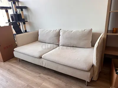 Light beige 3-seater sofa in good used condition. You may change the armchair area at ikea