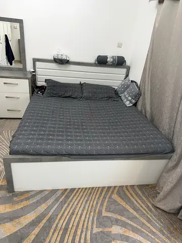 Grey Double Bed Frame with Headboard - Good Condition