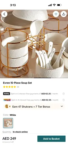 15-Piece White Soup Set with Stand