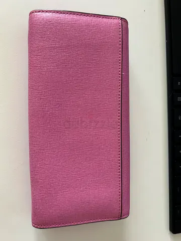 Pink Long Womens Leather Wallet - Slim Checkbook Style