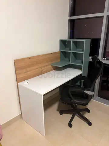 Modern White Desk with Storage Shelf  Office Chair
