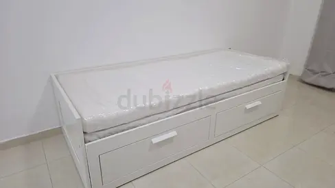 Ikea White Single Daybed with Under-Drawer Storage and Mattress