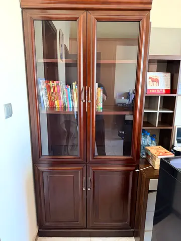 Solid Wood Glass-Front Bookcase / Display Cabinet - Dark Brown (2 pieces available)