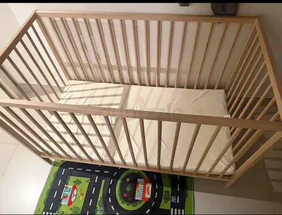 IKEA  Wooden Baby Crib with Mattress - Light Beech, Good Condition