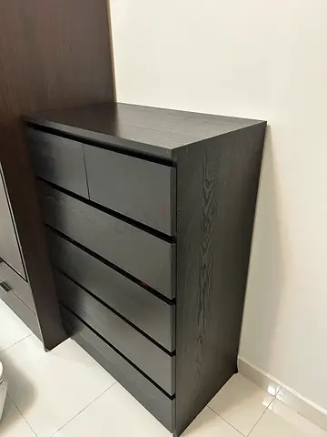 IKEA MALM 6-drawer Dresser - Dark Brown/Black, Good Condition