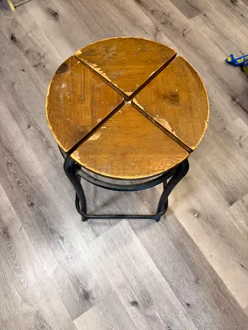 Used wooden round bar stool with metal frame