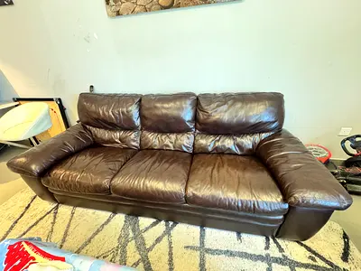 Brown 3-Seater Leather Sofa - Good Condition