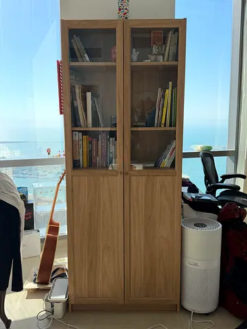 IKEA BILLY glass-door bookcase in oak effect - 2-door tall cabinet
