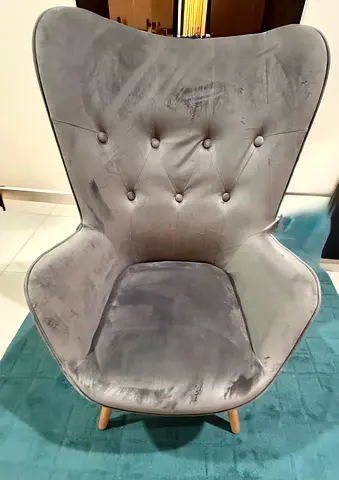 Grey Velvet Accent Armchair with Wooden Legs
