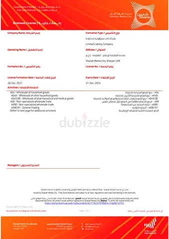(SHAMS) Business License — Wholesale of Household  Medical Goods (Available for Transfer)