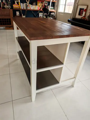 Kitchen Island/Utility Table with Wooden Top and Stainless Shelves (125x80x90cm)