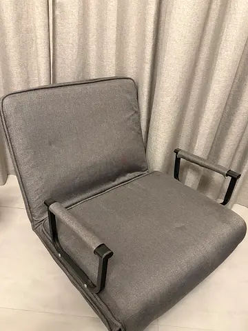 Sofa bed. Compact Grey Fabric Armchair with Foldable Arms - Good Condition
