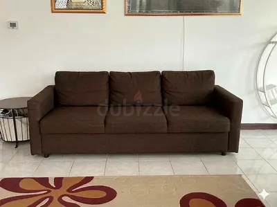 2 Brown 3-Seater Fabric Sofa cum Bed with Storage Compartments — Excellent Condition