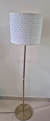 White Metal Floor Lamp with Perforated Drum Shade