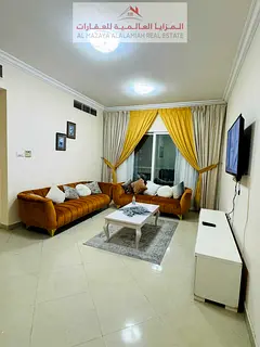 for rent monthly A fully furnished One-bedroom Two-bathroom apartment in Al Majaz