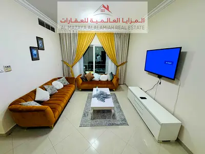 for rent monthly A fully furnished One-bedroom Two-bathroom apartment in Al Majaz