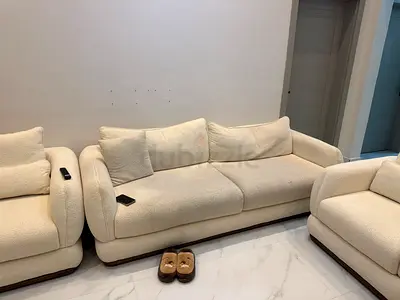 Cream 3-Seater Sofa with Matching Armchairs - Modern Bouclé Set