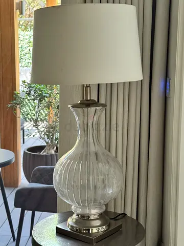 Glass Table Lamp with White Shade - Good Condition