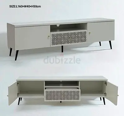 Modern Low TV Cabinet / Entertainment Unit - White, 160cm