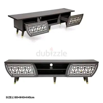 Modern Low TV Console Cabinet with Decorative Doors - 180cm