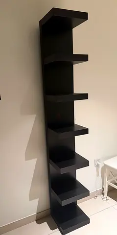 Tall Narrow Wall Shelf Unit - Black Zigzag Display Shelves 190*30*30