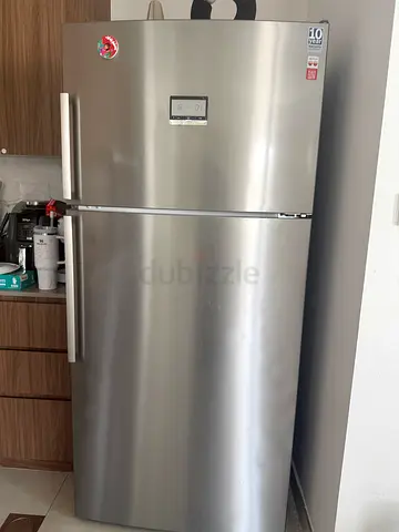 Stainless Steel Double-Door Refrigerator - Good Condition