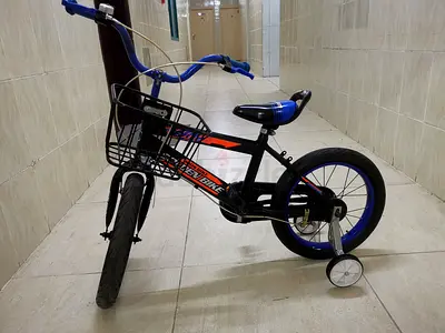 Childrens 16-inch Bike with Training Wheels and Front Basket - Good Condition