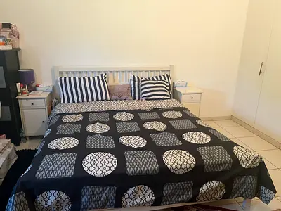 White Wooden king Bed with Nightstands - Good Condition with mattress