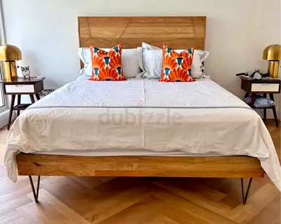 West Elm solid Wood Bed  Englander Mattress