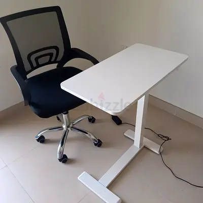 IKEA White Adjustable Laptop/Study Table with Black Mesh Office Chair - Good Condition