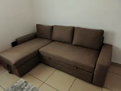Brown L-shaped Sofa with Storage - Good Condition