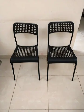 Set of 4 Black Metal Dining Chairs with Perforated Seat  Back