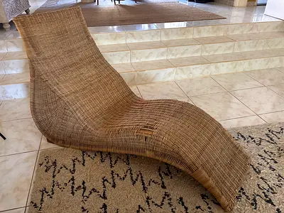 Wicker Rattan Curved Lounge Chair / Sunbed - Natural Finish