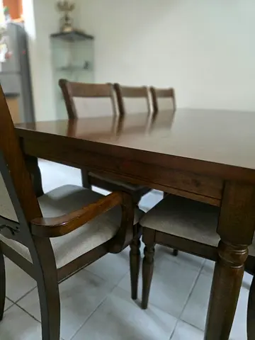 Solid Wood 6-Seater Dining Table with Cushioned Chairs